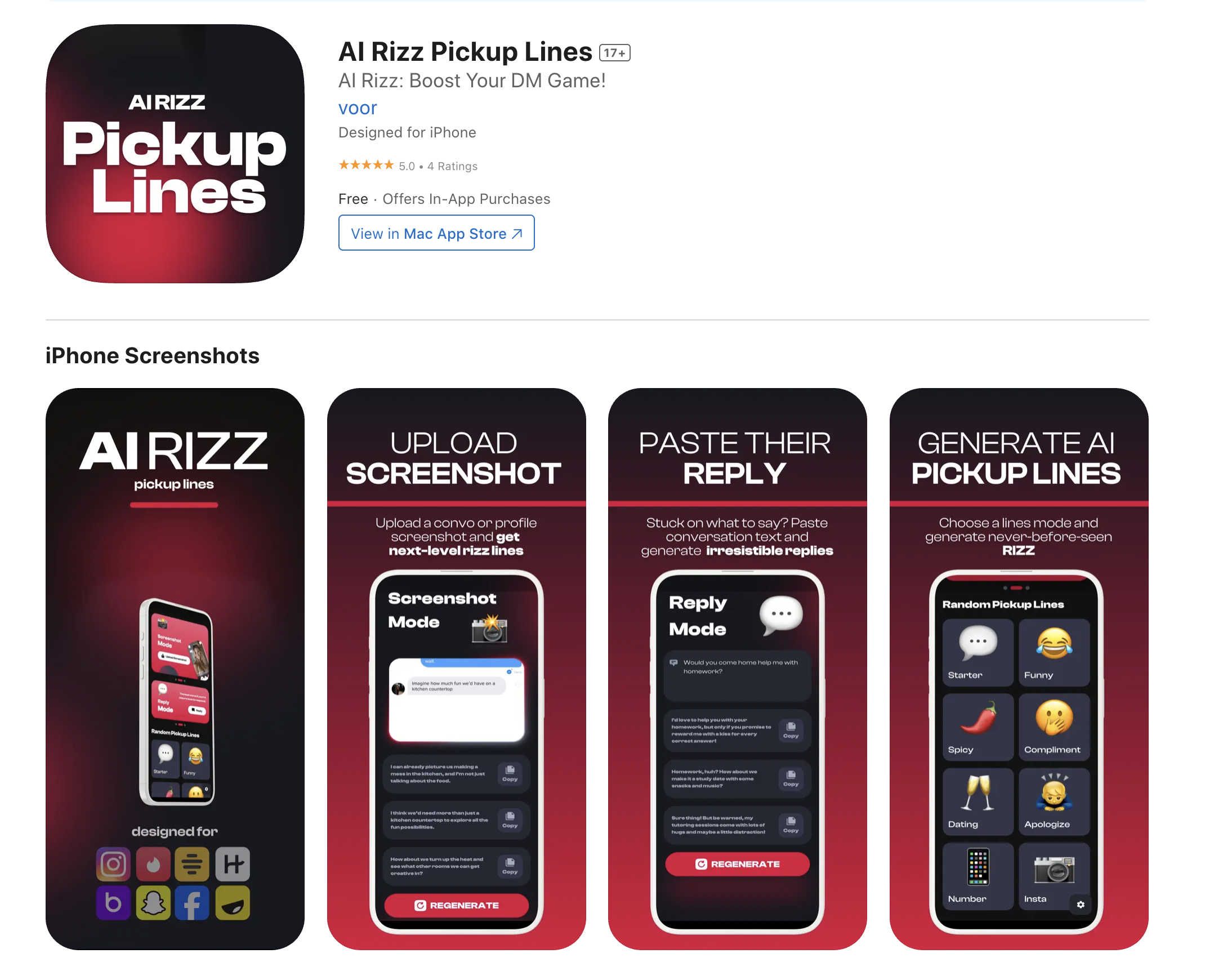 AI Rizz Pickup Lines App Screenshots